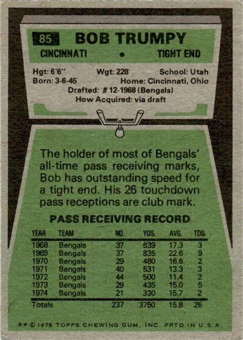 1975 Topps VG Bob Trumpy Cincinnati Bengals 85 EBay