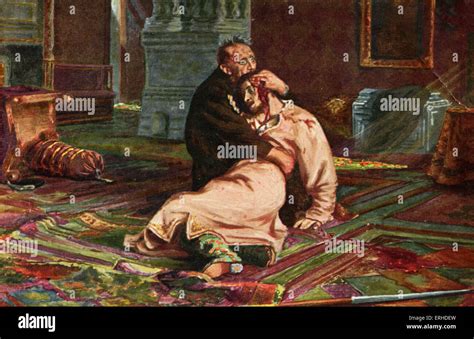 Ivan The Terrible And His Son Illustration On Old Postcard By Je Repin The Russian Monarch