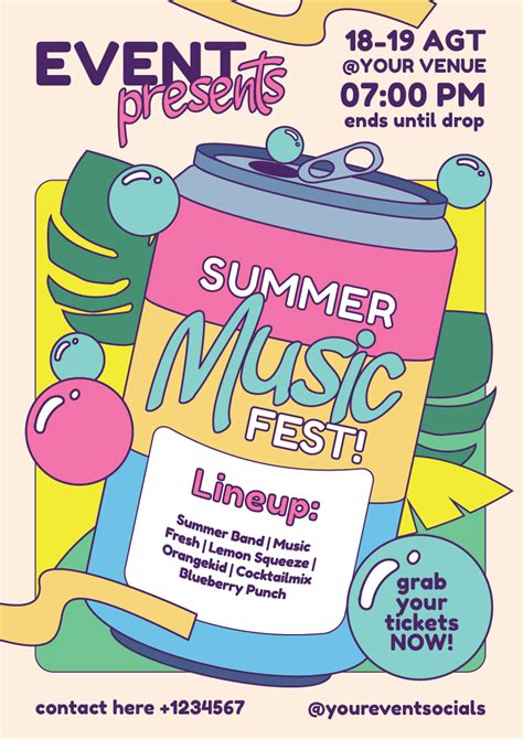 Summer Music Festival Poster Vector Template In 2024 Music Festival Poster Concert Poster