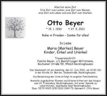 Traueranzeigen Von Otto Beyer Sich Erinnern De