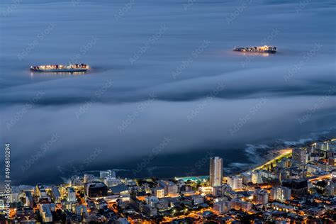 Aerial view of Cape Town skyline at night from Signal Hill, Lion's Head, South Africa. Stock ...