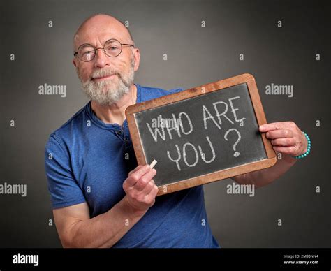 Who Are You Senior Man Is Sharing Inspirational Question Handwritten