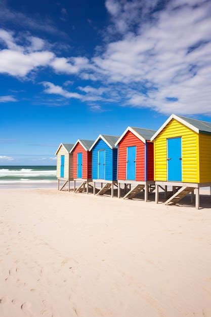 Premium Photo Colorful Beach Huts Lined Up Against A Backdrop Of Dunes