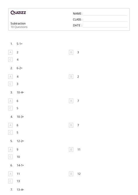 50 Subtraction Worksheets On Quizizz Free Printable Worksheets