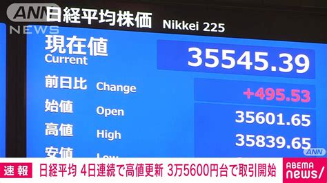 【日経平均株価】4日連続でバブル後最高値更新 3万5600円台で取引開始 約34年ぶり