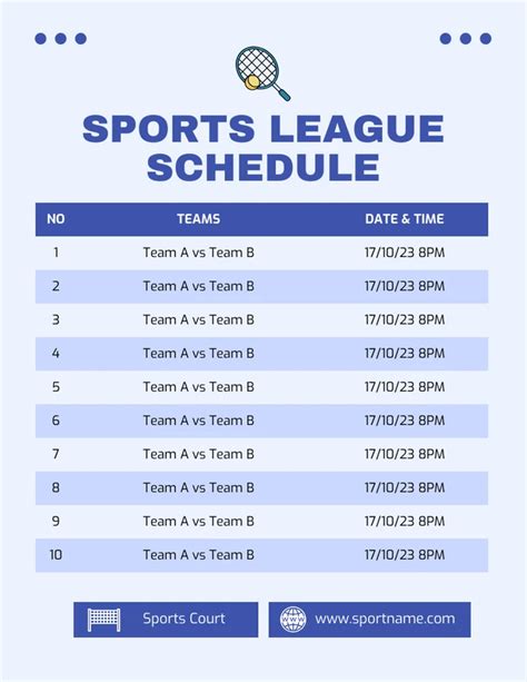 Baby Blue Minimalist Sport League Schedule Template - Venngage