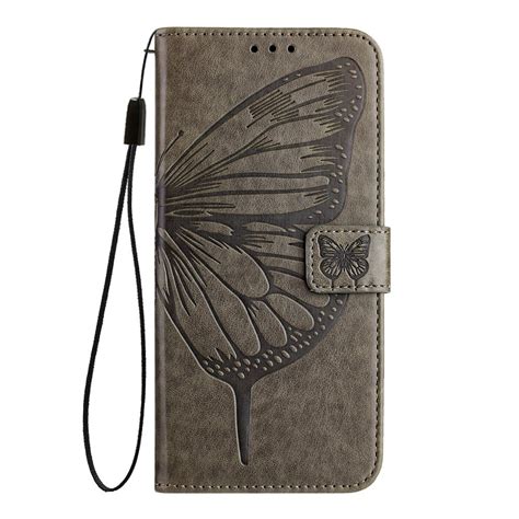 For Infinix Hot G Embossed Butterfly Leather Phone Case Grey Alexnld