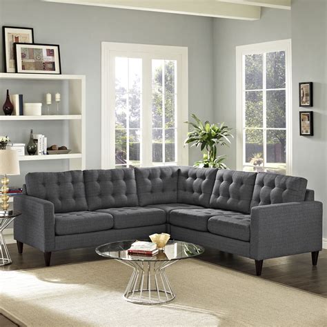 Modway Empress Piece Upholstered Fabric Sectional Sofa Set In Gray