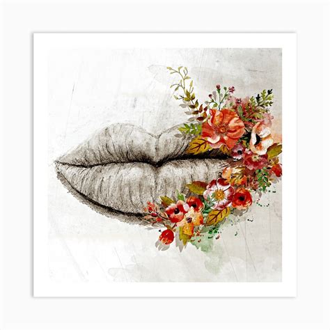 Lip Hugs Flowers Square Art Print By Nora Gad Fy