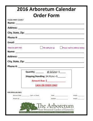 Fillable Online Arboretum Ca Uky Barboretumb Calendar Order Form