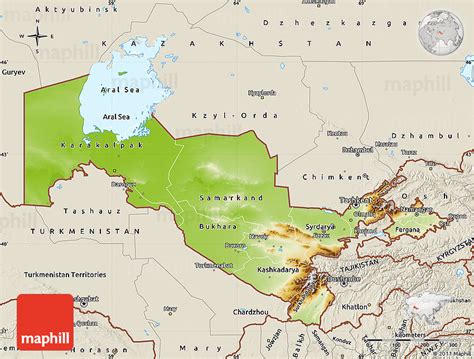 Physical Map of Uzbekistan, shaded relief outside