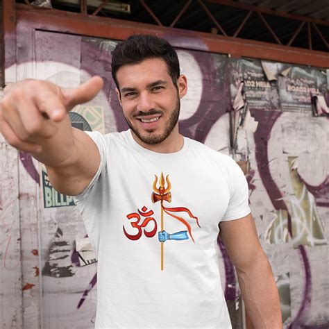 Trishul Hold In Hand With Om Printed T Shirt For Men Buy Spiritual