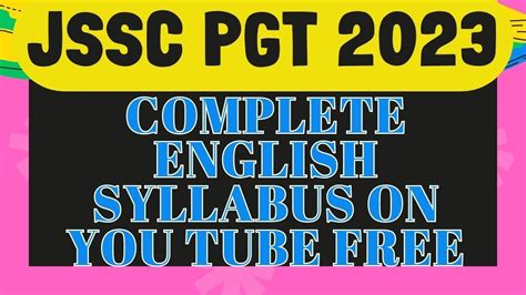 JSSC PGT English 2023 Preparation I Jharkhand PGT ENGLISH SYLLABUS I