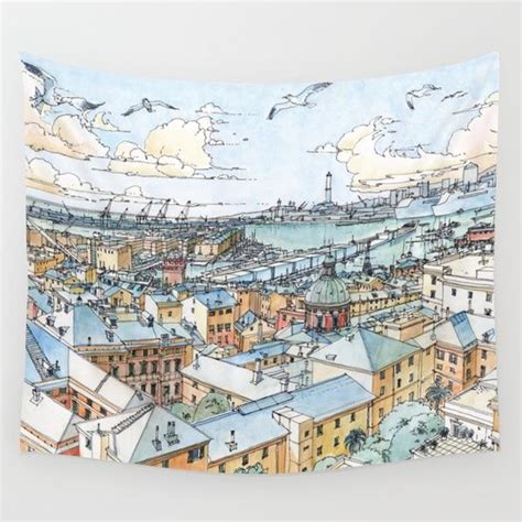 Panoramic Of Genoa Wall Tapestry By Luca Massone Worldwide Shipping