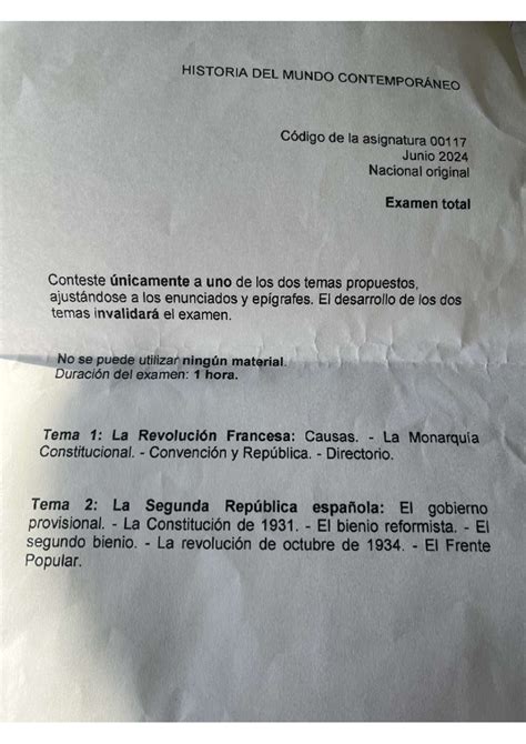 Examen Historia Del Mundo Contemporaneo Uned Mayores Junio