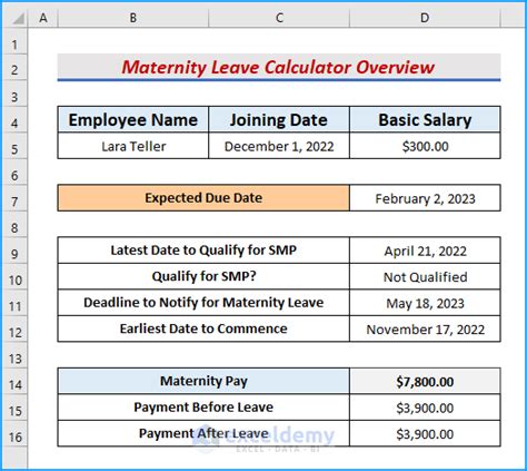 How To Create Maternity Leave Calculator In Excel With Easy Steps