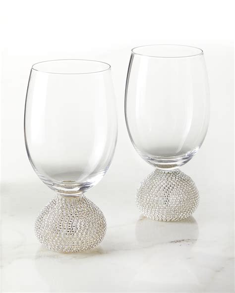 Neiman Marcus Silver Bling Wine Glasses Set Of 2 Horchow