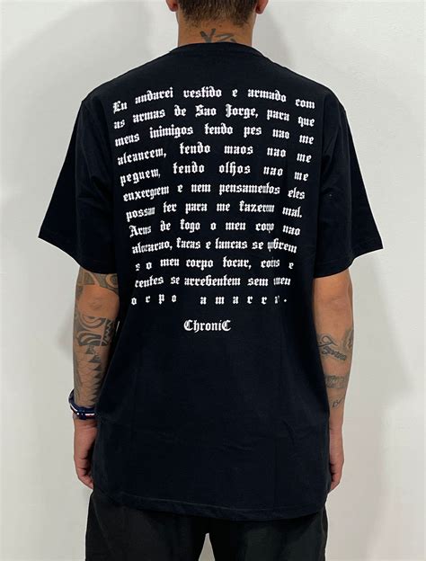 Manga Curta Camiseta Chronic São Jorge Frases Preto