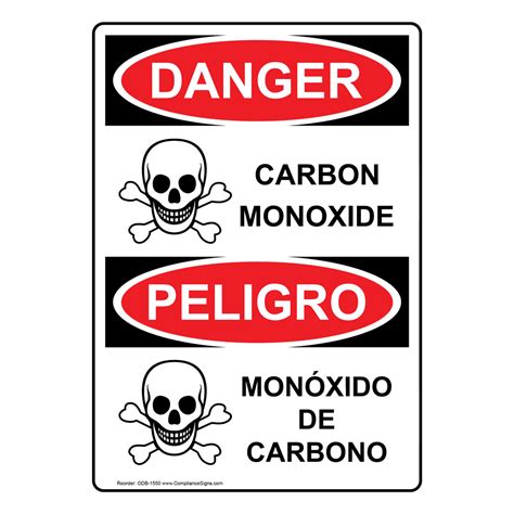 Vertical Carbon Monoxide Bilingual Sign With Symbol Sign Osha Danger