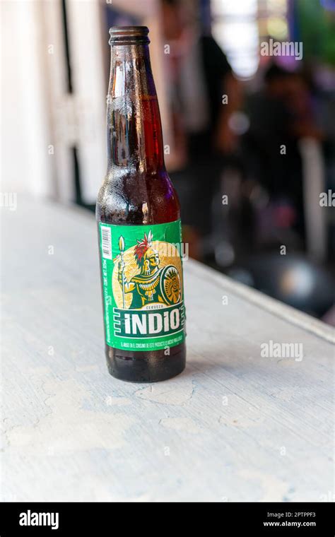 Indio brand bottle of beer, La Tablita bar Hemingway, Isla Mujeres ...