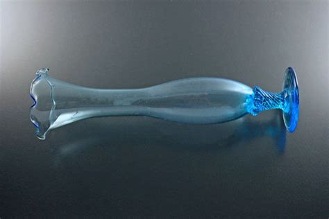 Blue Bud Vase Hand Blown Glass Blue Swirled Stem Pedestal Bud Vase