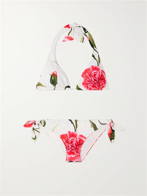 Dolce Gabbana Floral Print Triangle Bikini Set In Pink ModeSens