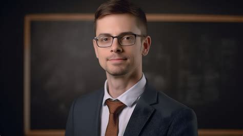 Premium Ai Image A Man In A Suit And Glasses Stands In Front Of A Blackboard