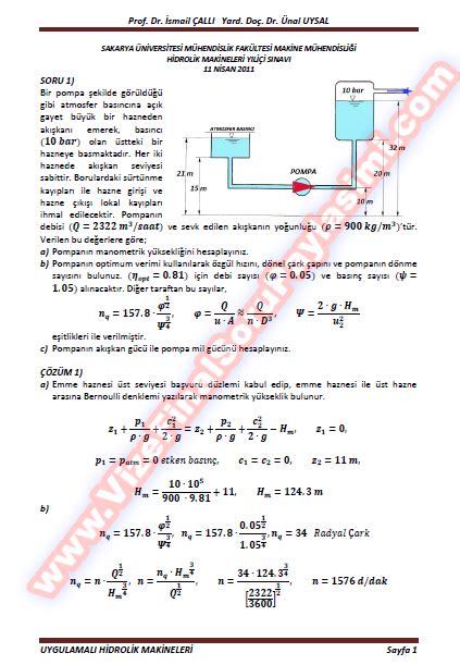 Hidrolik Makinaları Vize Soruları Ve Cevapları 2011 Vize ve Final