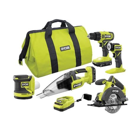 RYOBI ONE+ 18V Cordless 5-Tool Combo Kit with (2) 1.5 Ah Batteries ...