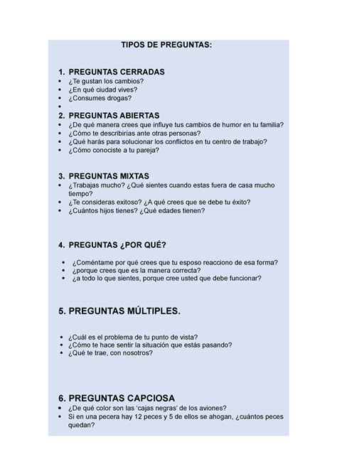 Ssemana 10 TIPOS DE PREGUNTAS TIPOS DE PREGUNTAS 1 PREGUNTAS