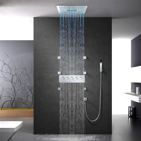 Wall Mounted 16 Shower System In Polished Chrome 4 Function Thermostatic