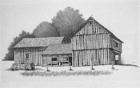 Old Barn In Winter Architectural Drawing