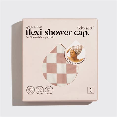 Satin Lined Flexi Shower Cap Terracotta Checker Kitsch