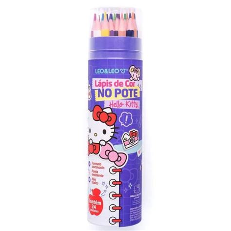 Lápis de Cor 24 Cores Sextavado Pote Hello Kitty Leo e Leo 73119 na