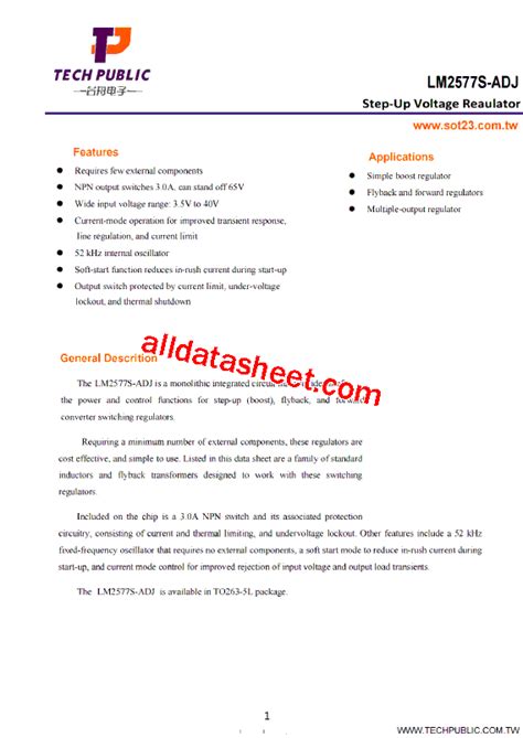 LM2577S-ADJ Datasheet(PDF) - TECH PUBLIC Electronics co LTD