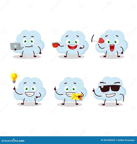 Blue Cloud Cartoon Character with Various Types of Business Emoticons ...