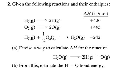 Solved Given The Following Reactions And Their Enthalpies Ah Kjmol