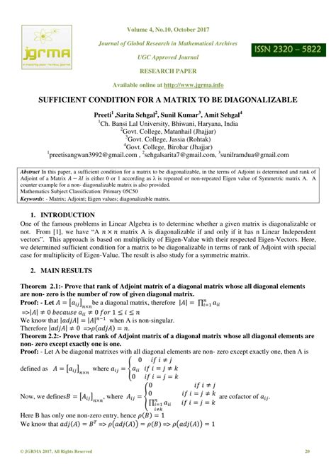 (PDF) SUFFICIENT CONDITION FOR A MATRIX TO BE DIAGONALIZABLE