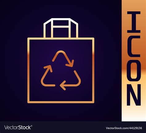 Gold Line Paper Shopping Bag With Recycle Icon Vector Image