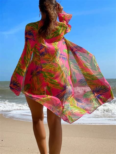 Tropical Print Bandeau Bikini Swimsuit With Kimono Women S Store