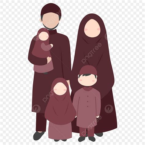 Keluarga Muslim Bahagia Dengan Tiga Anak Ibu Clipart Ibu Ayah Png Transparan Clipart Dan File