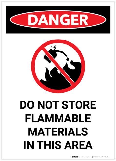 Danger Do Not Store Flammable Materials With Icon Portrait Label