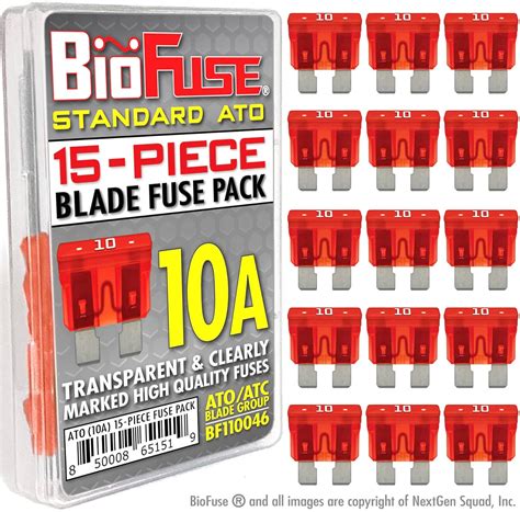 BioFuse Standard ATO 10A Fuse Set 15 Regular Fuses Blade Group ATO