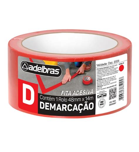 Fita Adesiva PVC Demarcação Solo Vermelha 48mm x 14m Adelbras