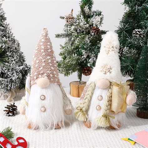 Light Up Christmas Gnome Elf Handmade Swedish Tomte Gnomes Ornaments Pack 4 Scandinavian Plush