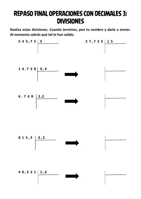 Divisiones Con Decimales Interactive Exercise Worksheets Printable