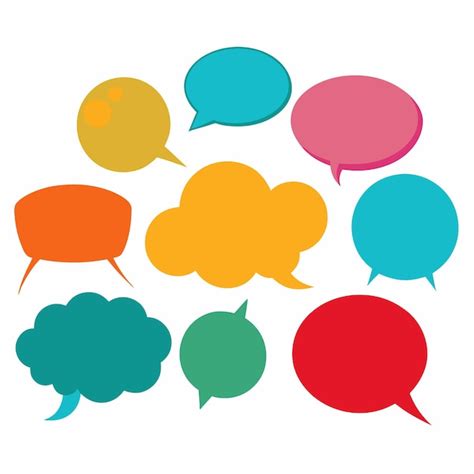 Nine Colorful Speech Bubbles In Different Shapes On A White Background