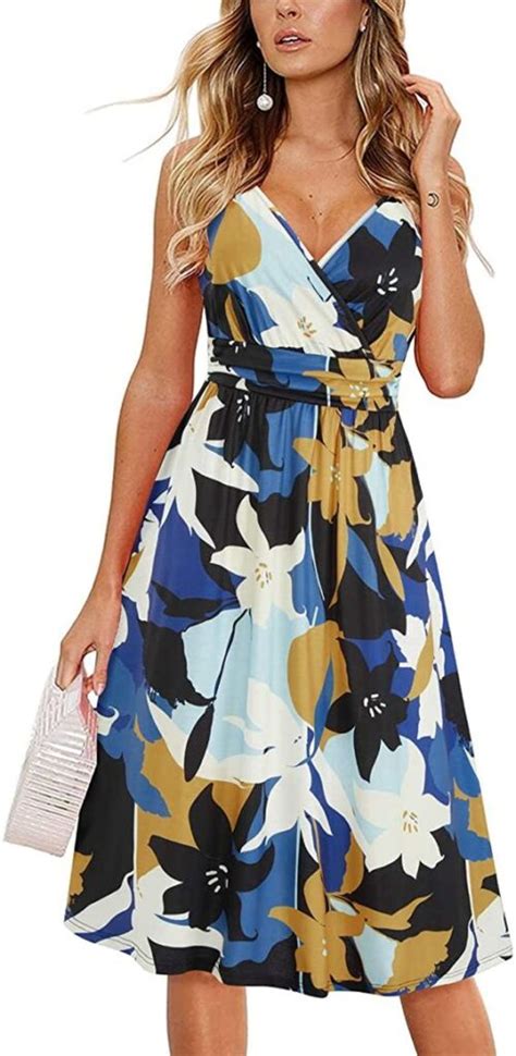 Kilig Women Summer Casual Spaghetti Strap Dresses V Neck Wrap Midi