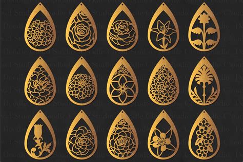 Floral Earrings SVG, Teardrop Earrings, Pendant SVG files for ...