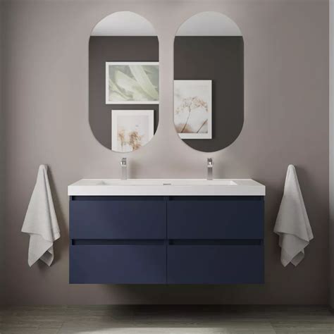 Mobile Bagno Sospeso 120 Cm Blu Satinato Con Lavabo Integrato E